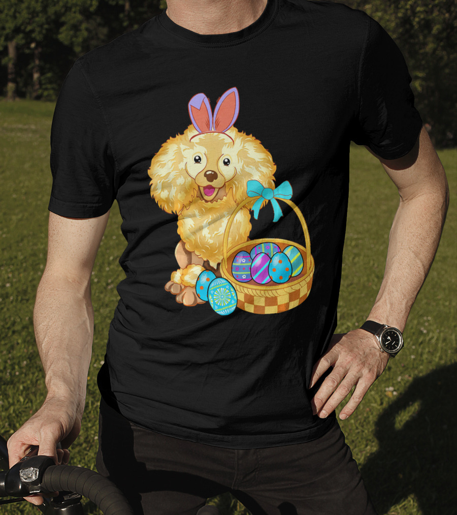 Adorable Poodle With Bunny Ears And Easter Egg Basket T-Shirt