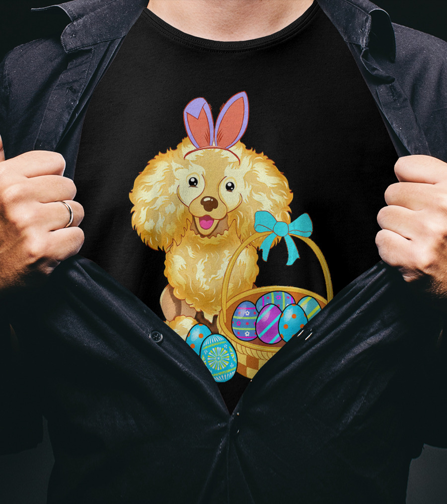 Adorable Poodle With Bunny Ears And Easter Egg Basket T-Shirt