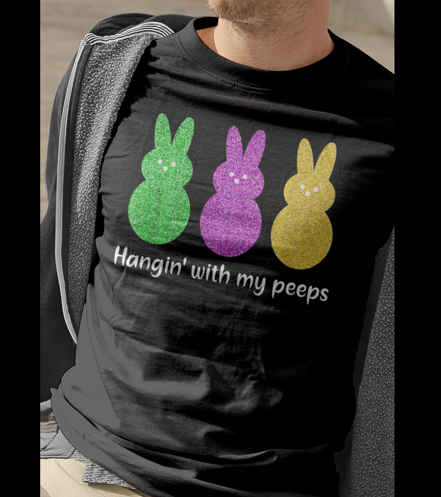 Hangin With My Peeps Glittery Bunny Trio T-Shirt