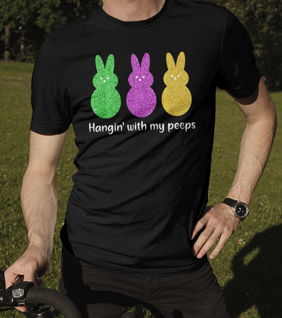 Hangin With My Peeps Glittery Bunny Trio T-Shirt