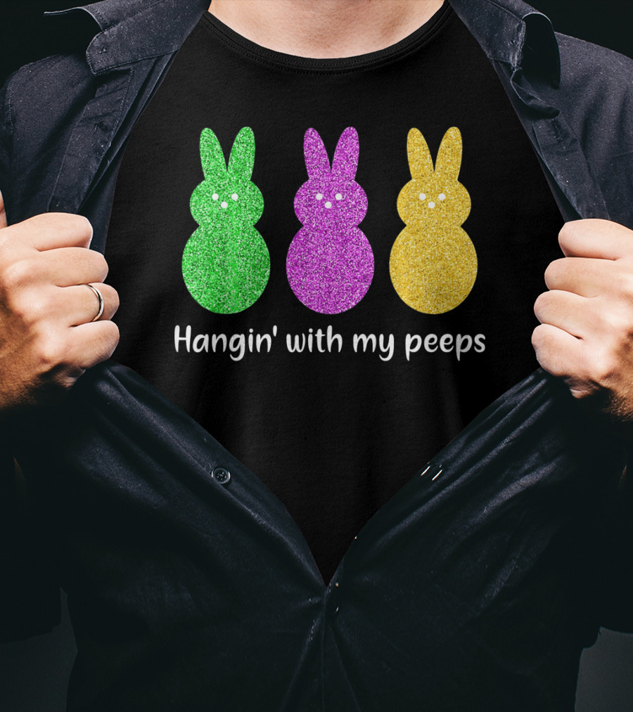 Hangin With My Peeps Glittery Bunny Trio T-Shirt