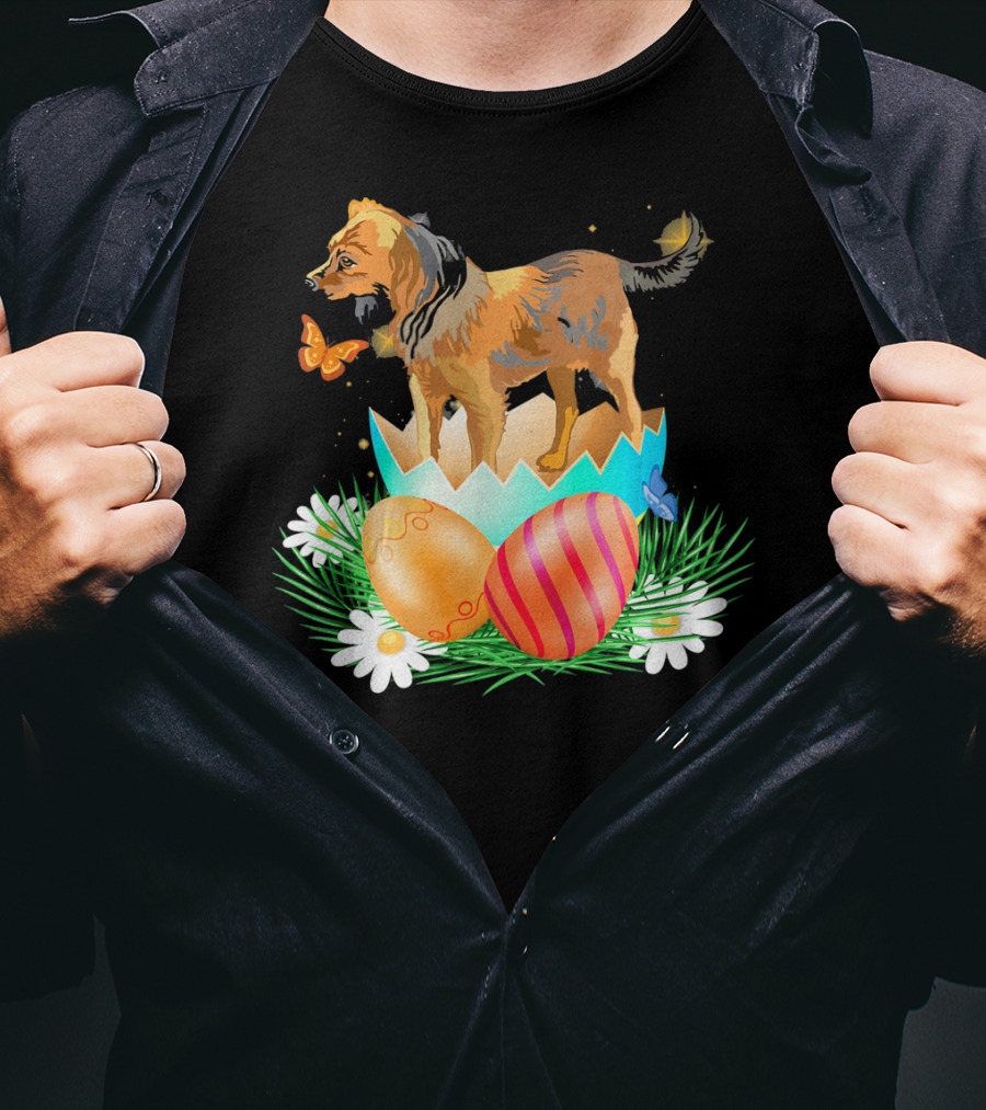 Easter Day Russian Toy With Bunny And Eggs On Grass With Flowers And Butterflies T-Shirt