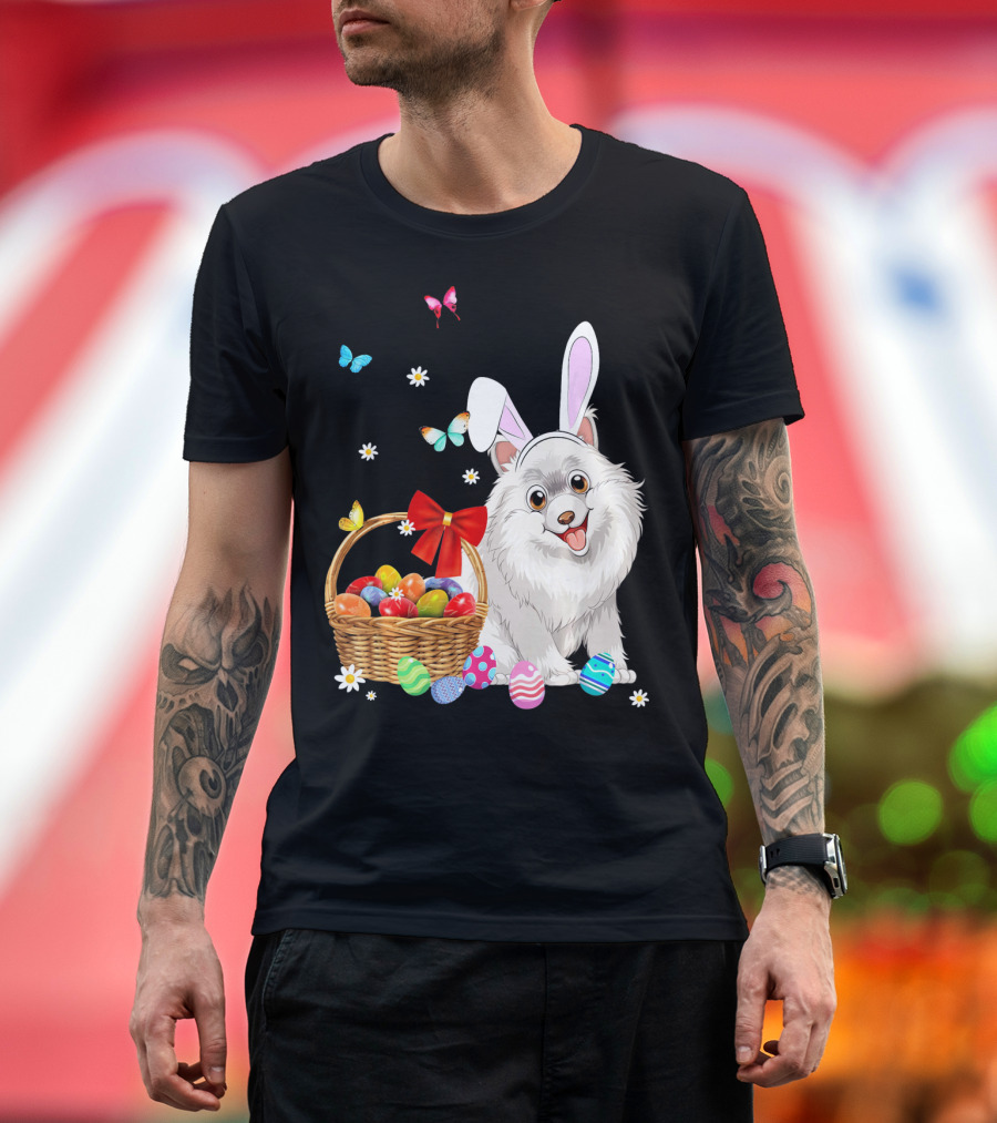 Samoyed Bunny Ear Rabbit Easter Eggs Basket Butterflies T-Shirt
