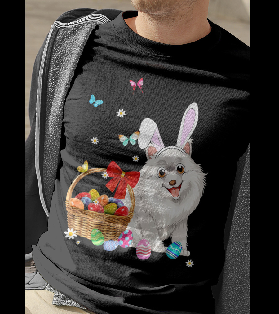 Samoyed Bunny Ear Rabbit Easter Eggs Basket Butterflies T-Shirt