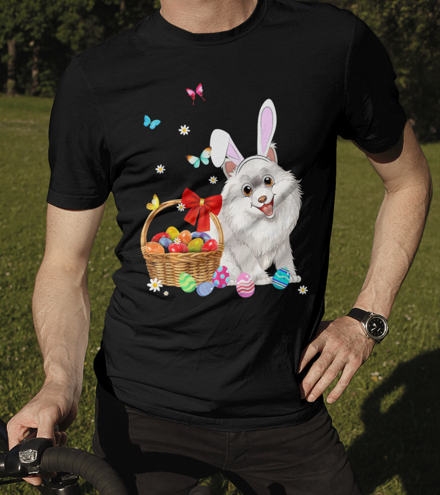 Samoyed Bunny Ear Rabbit Easter Eggs Basket Butterflies T-Shirt