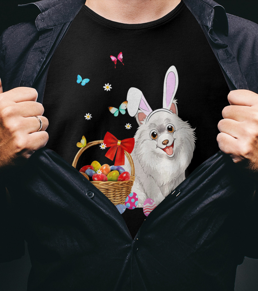 Samoyed Bunny Ear Rabbit Easter Eggs Basket Butterflies T-Shirt
