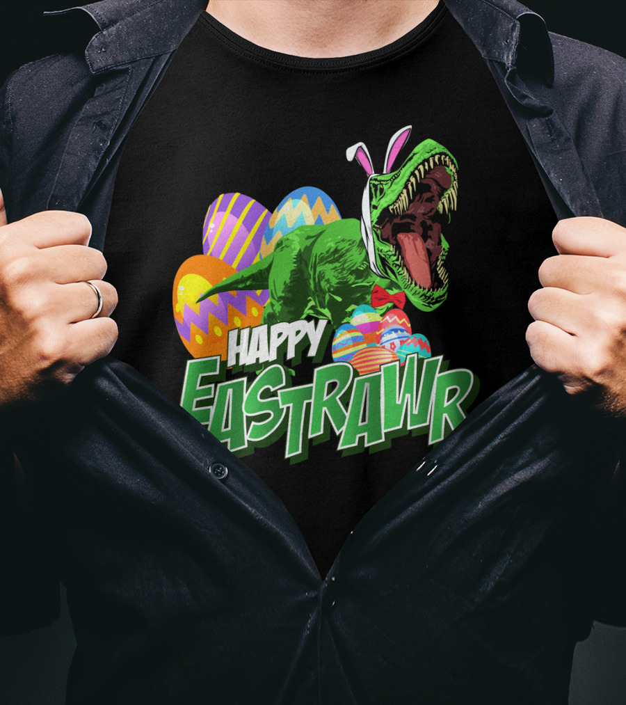 Happy Eastrawr Dinosaur Rex Easter Eggs Bunny Ears T-Shirt