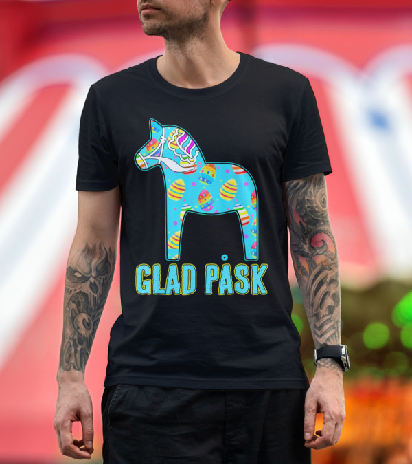 Premium T-Shirt: Glad Påsk Swedish Easter Dala Horse with Colorful Eggs T-Shirt Glad Påsk Swedish Easter Dala Horse with Colorful Eggs T-Shirt