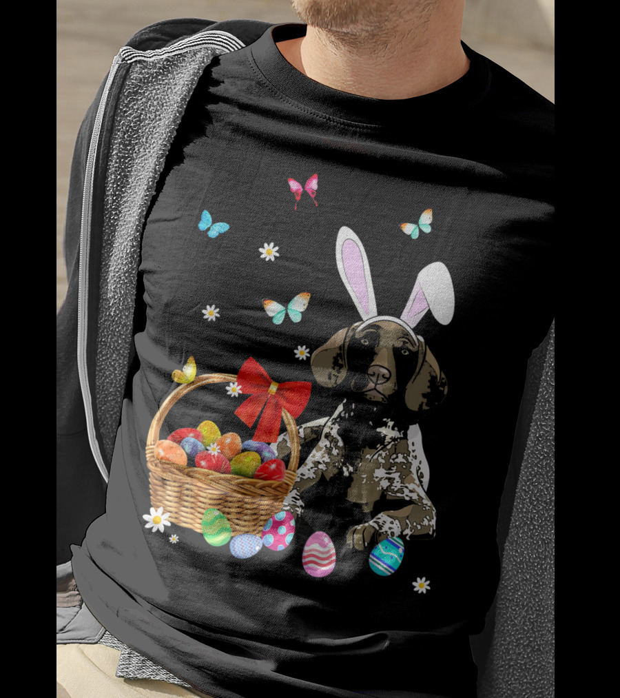 German Shorthaired Pointer With Bunny Ears And Easter Basket T-Shirt