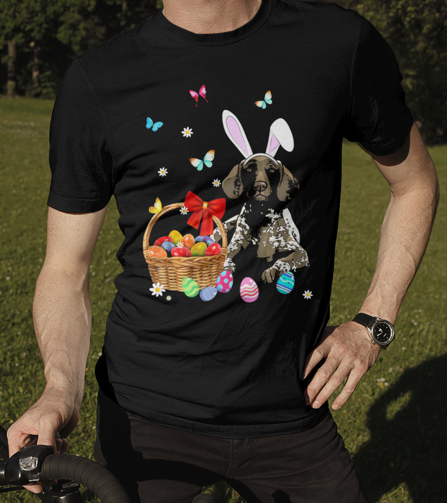 German Shorthaired Pointer With Bunny Ears And Easter Basket T-Shirt
