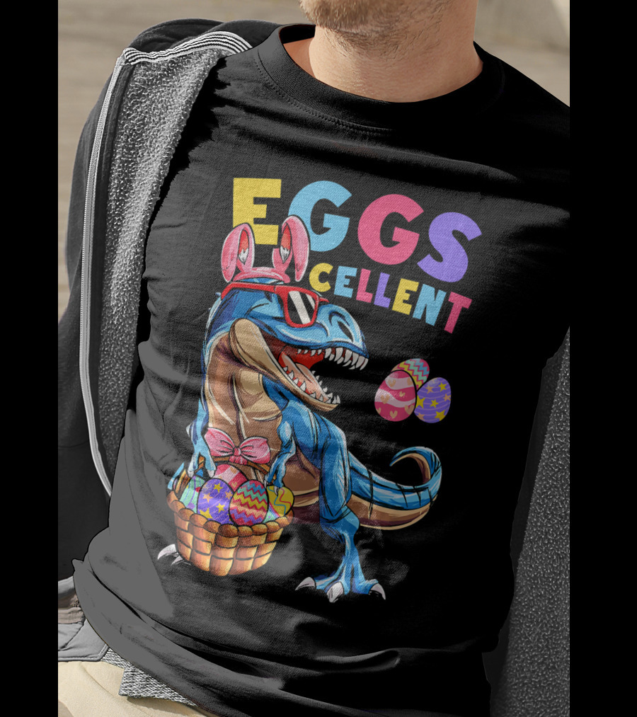 Eggs Cellent Dinosaur Easter Bunny Rex With Colorful Eggs T-Shirt