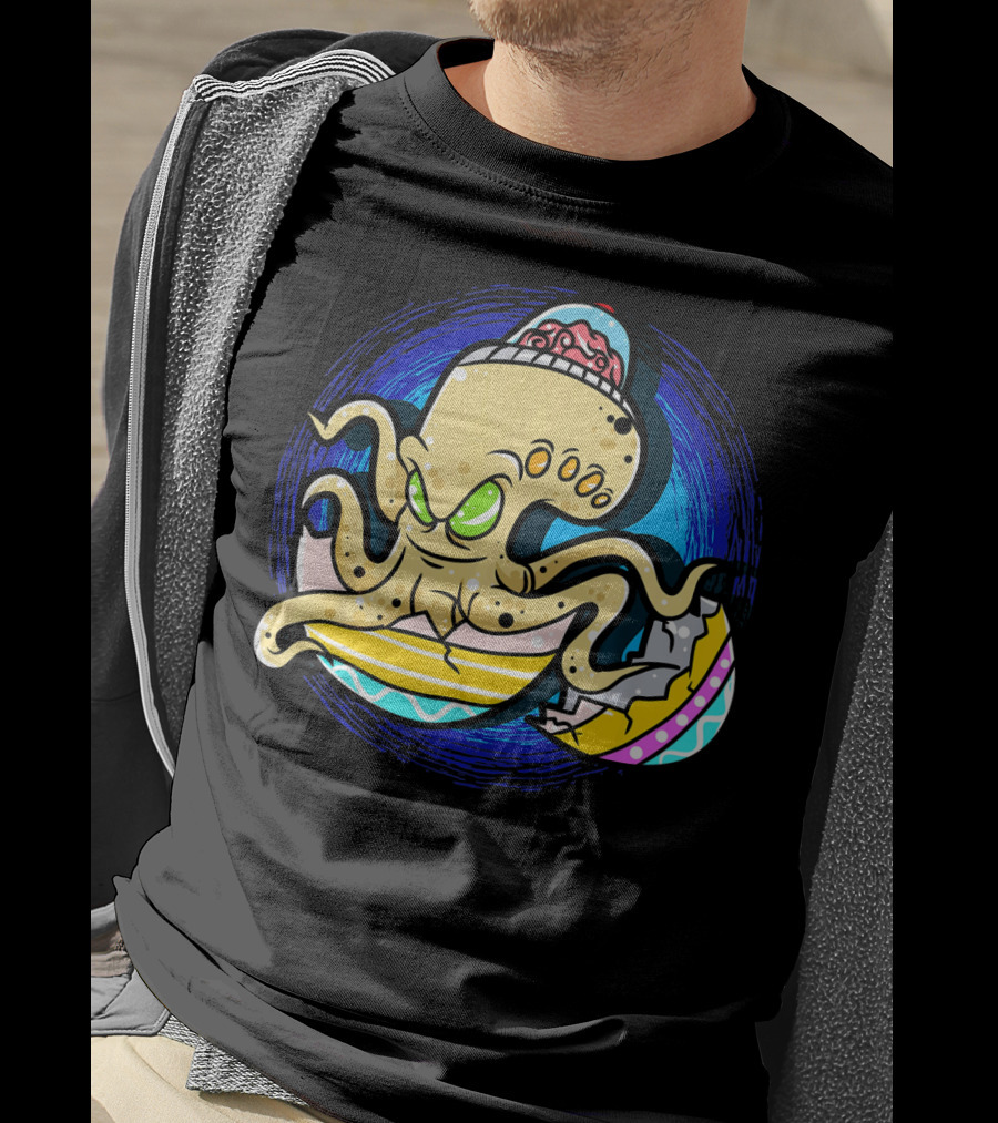 Alien Octopus Breaking Out Of Easter Egg Hunt Strategy T-Shirt