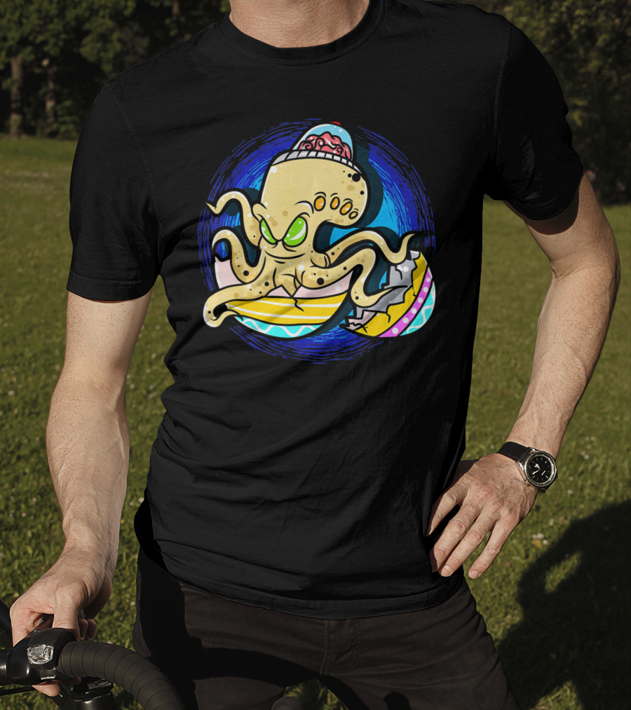 Alien Octopus Breaking Out Of Easter Egg Hunt Strategy T-Shirt