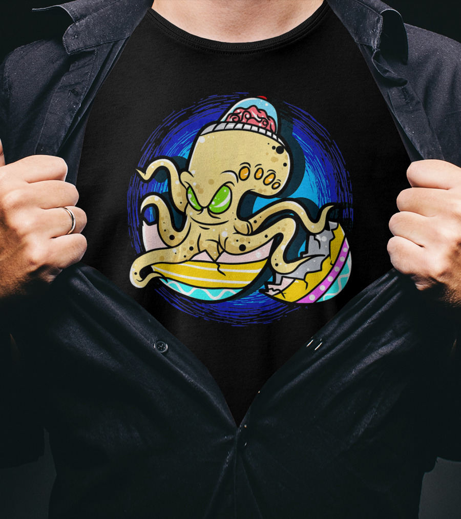 Alien Octopus Breaking Out Of Easter Egg Hunt Strategy T-Shirt