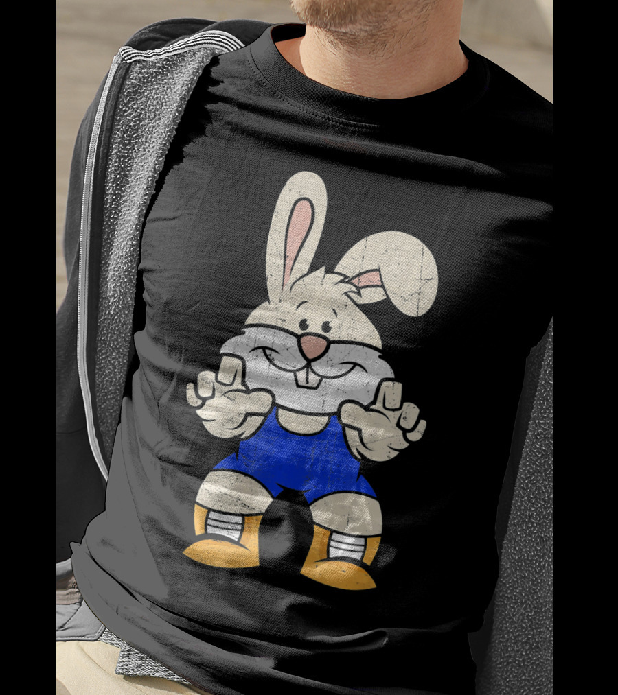 Wrestler Bunny In Blue Gear With Wrestling Pose T-Shirt
