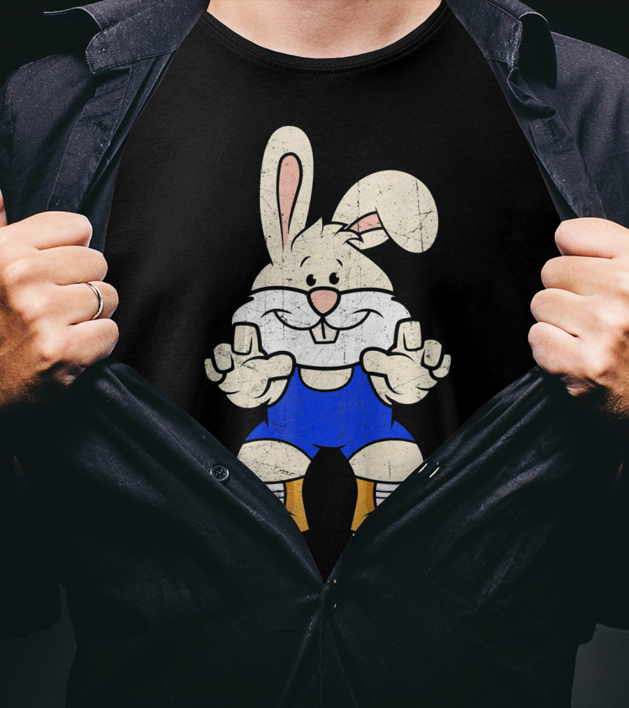 Wrestler Bunny In Blue Gear With Wrestling Pose T-Shirt
