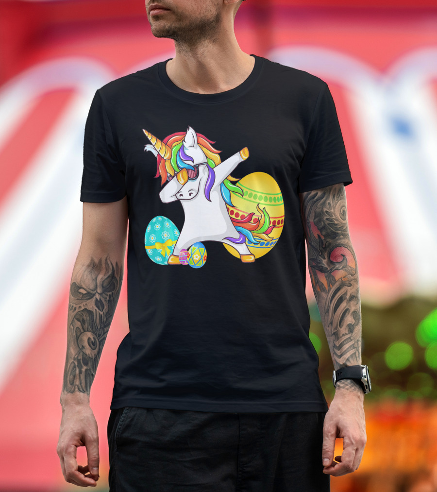 Dabbing Unicorn with Easter Eggs and Bunny Ears T-Shirt