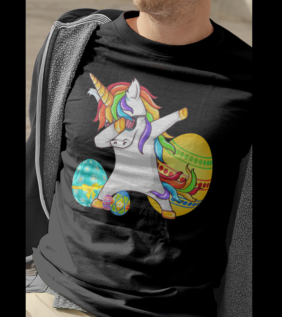 Dabbing Unicorn With Easter Eggs And Bunny Ears T-Shirt