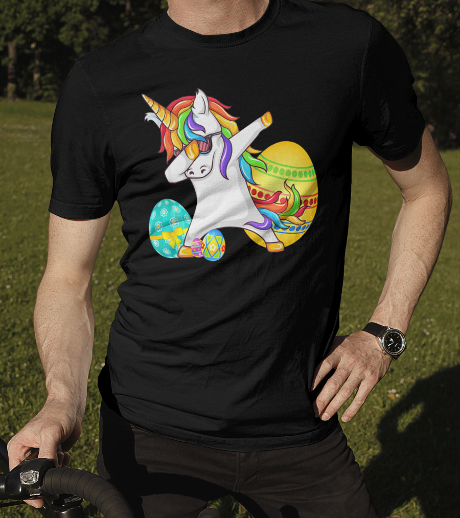 Dabbing Unicorn With Easter Eggs And Bunny Ears T-Shirt