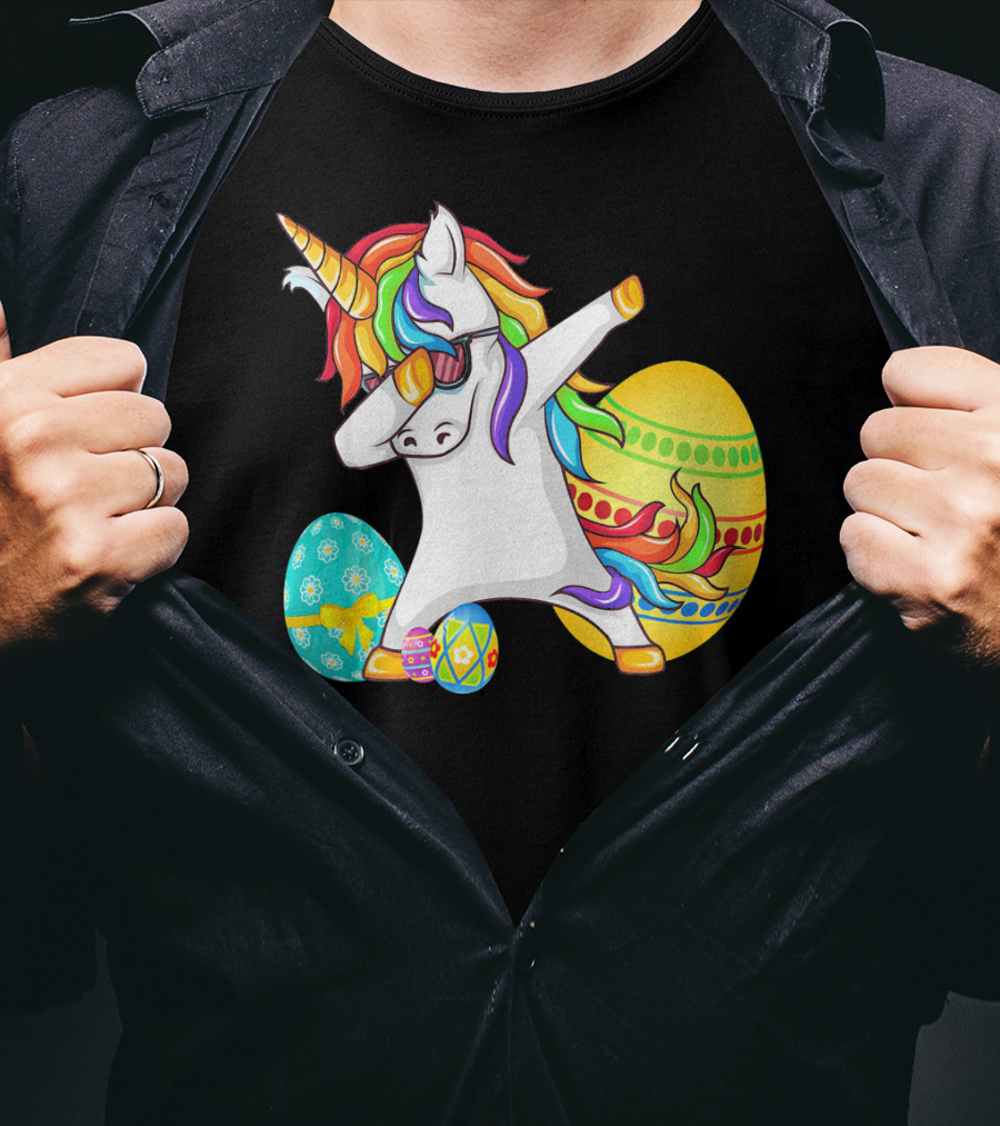 Dabbing Unicorn With Easter Eggs And Bunny Ears T-Shirt
