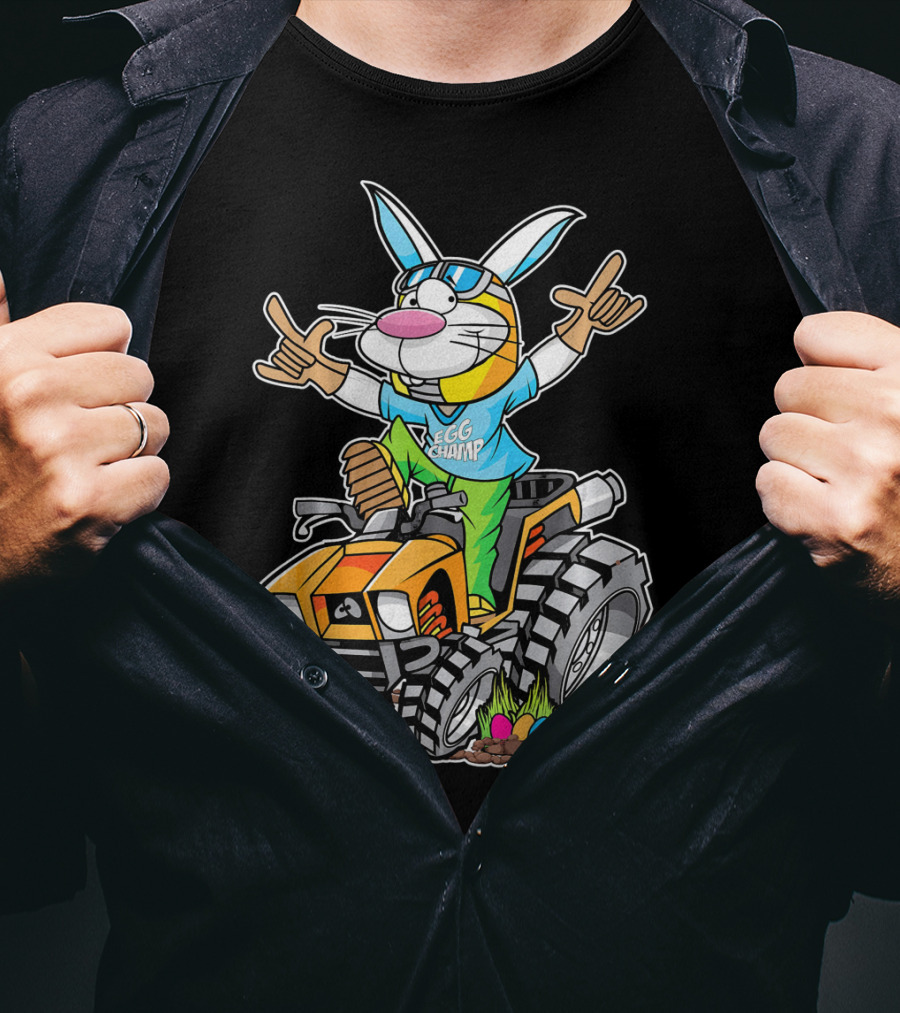 Easter Bunny Egg Champ Riding ATV With Easter Eggs And Sunglasses T-Shirt