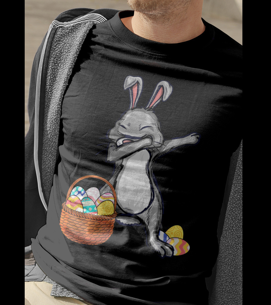 Dabbing Easter Bunny With Colorful Egg Basket T-Shirt