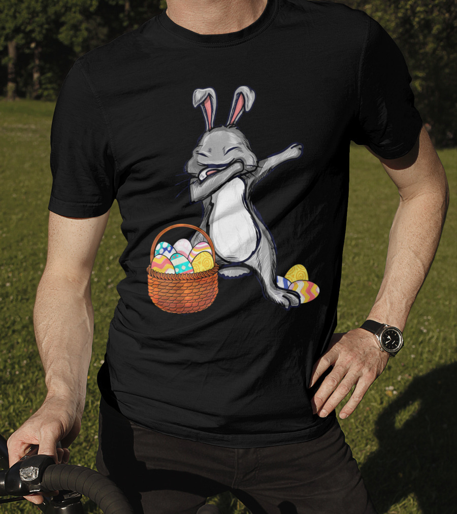 Dabbing Easter Bunny With Colorful Egg Basket T-Shirt