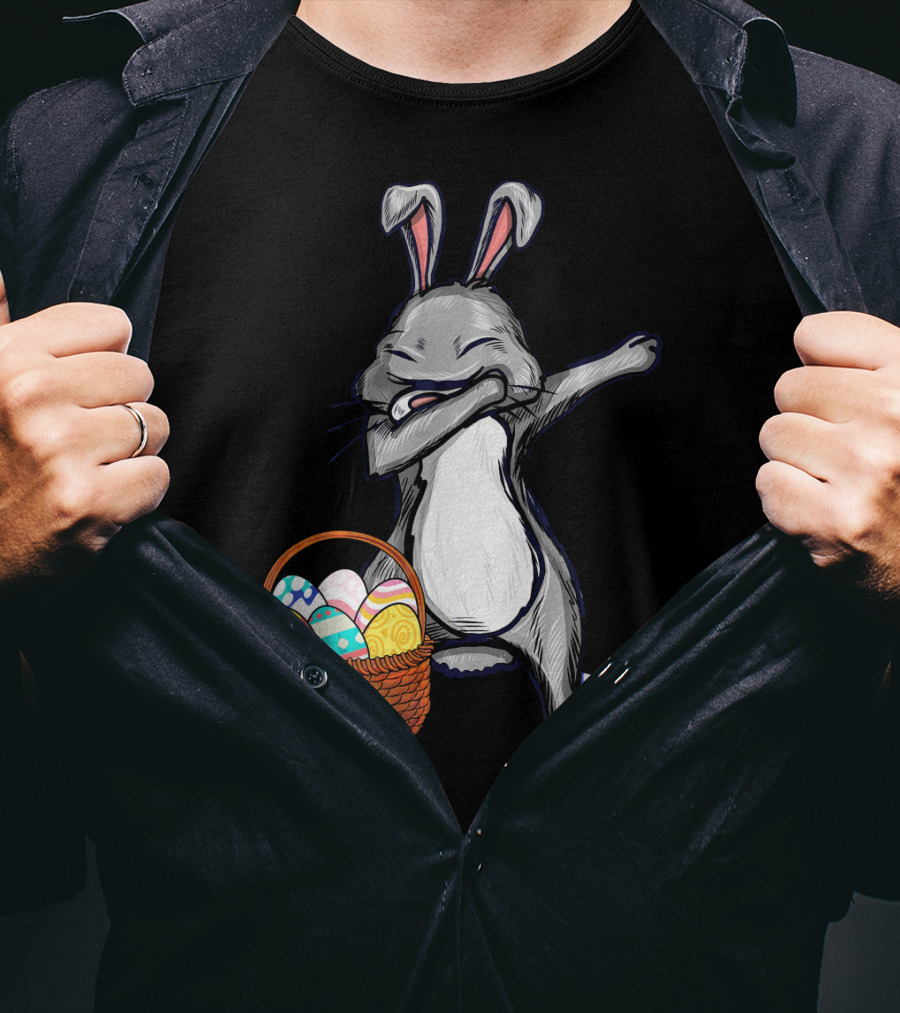 Dabbing Easter Bunny With Colorful Egg Basket T-Shirt