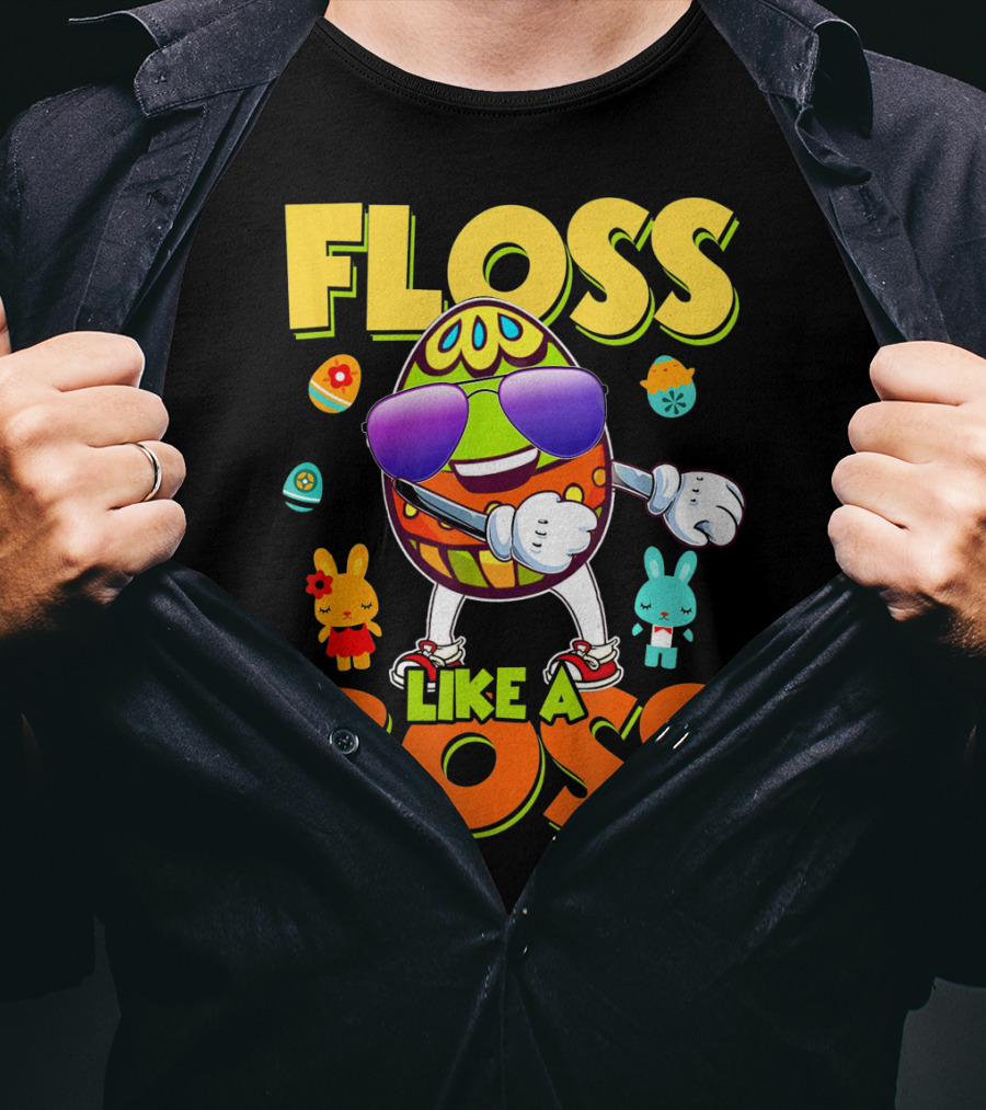 Floss Like A Boss Easter Egg With Kids And Bunnies T-Shirt