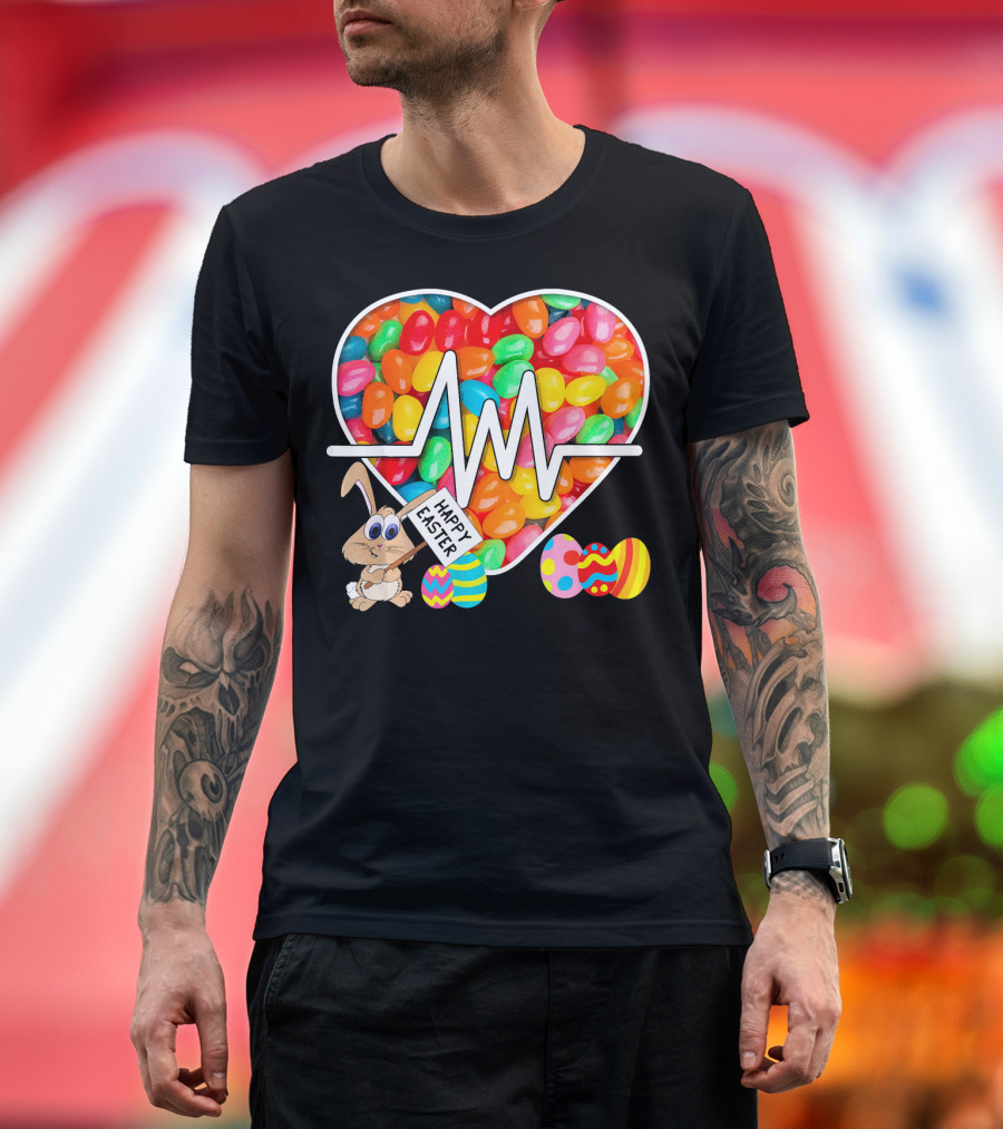 Nurses Easter Jellybean Heartbeat Happy Easter Bunny Eggs T-Shirt