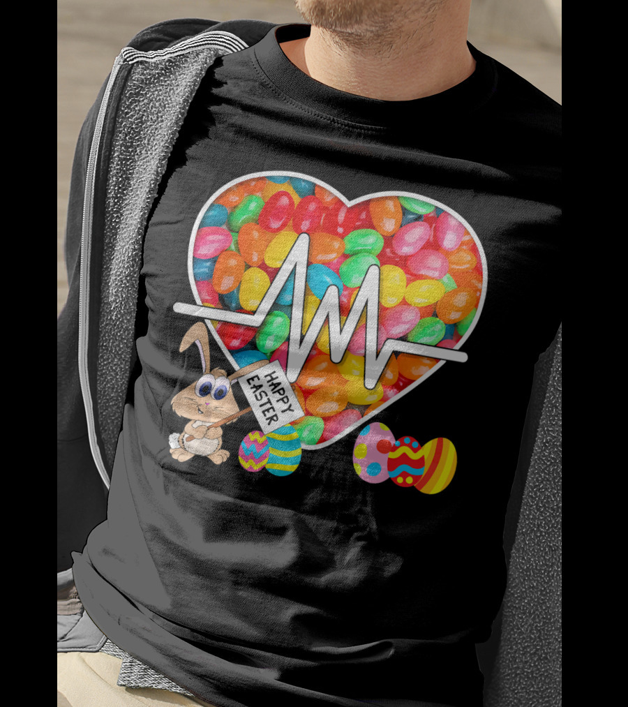 Nurses Easter Jellybean Heartbeat Happy Easter Bunny Eggs T-Shirt