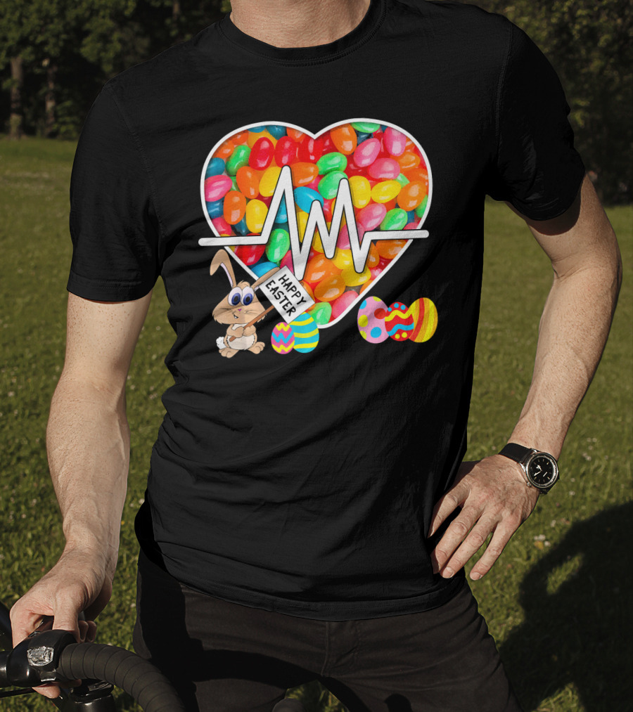 Nurses Easter Jellybean Heartbeat Happy Easter Bunny Eggs T-Shirt