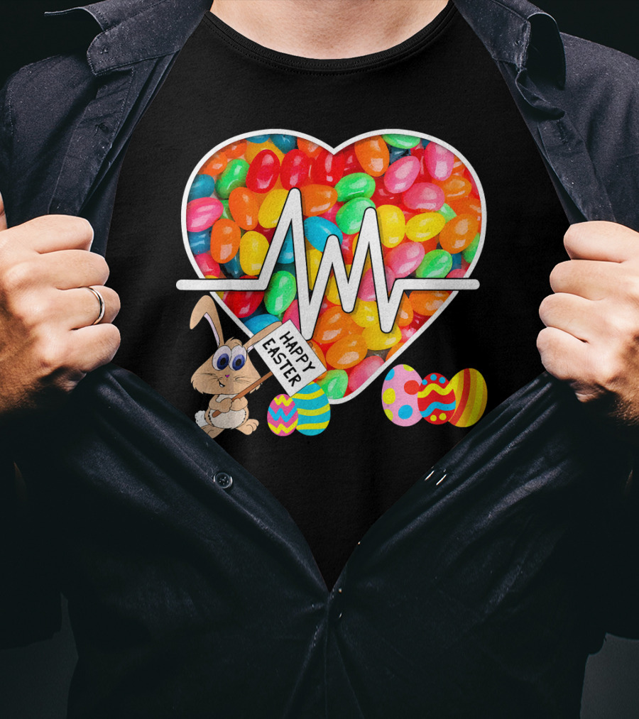 Nurses Easter Jellybean Heartbeat Happy Easter Bunny Eggs T-Shirt
