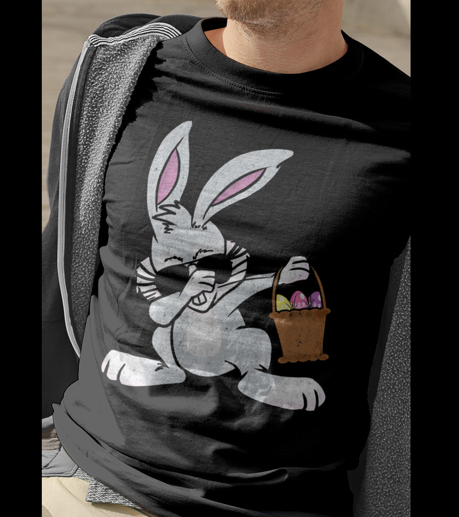 Dabbing Easter Bunny With Sunglasses And Basket Of Colorful Eggs T-Shirt