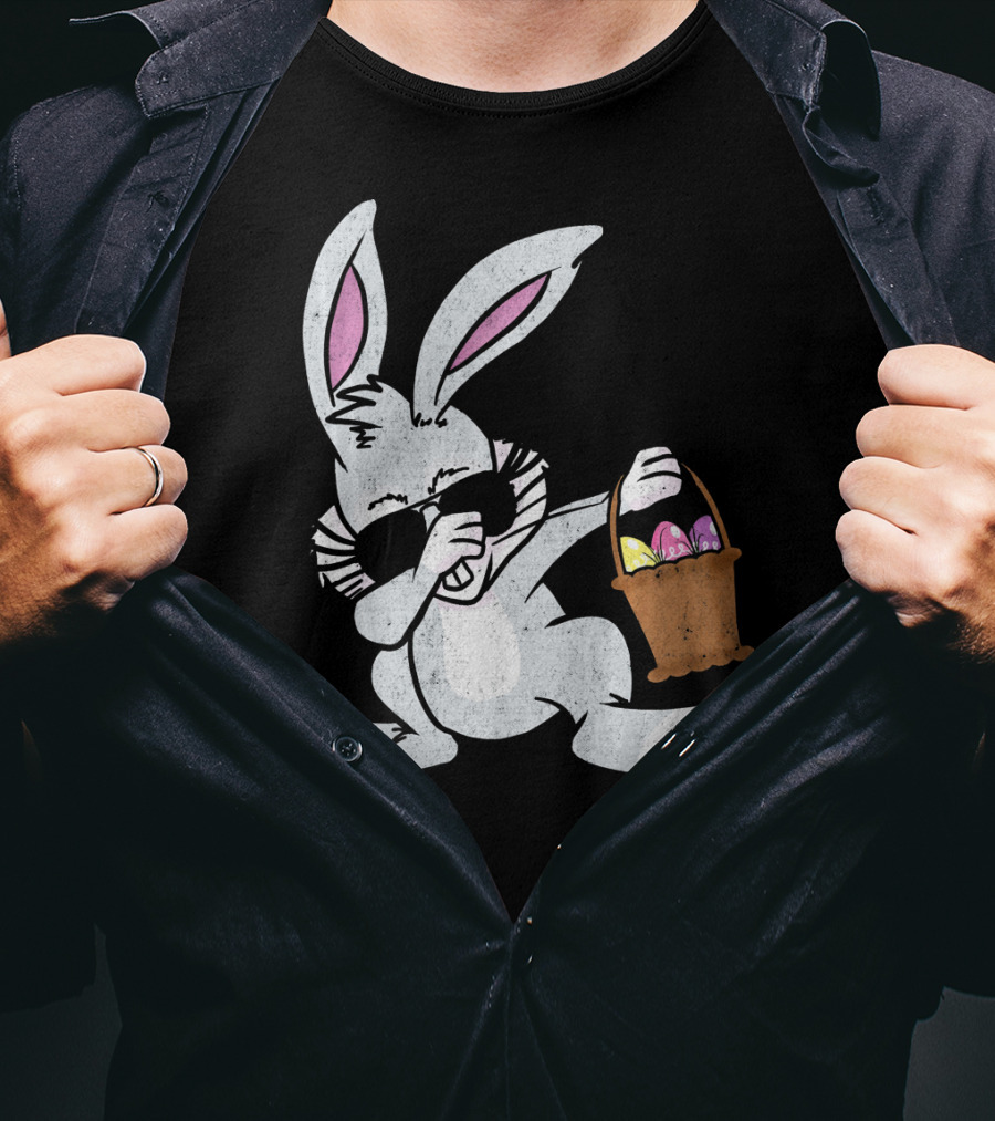 Dabbing Easter Bunny With Sunglasses And Basket Of Colorful Eggs T-Shirt