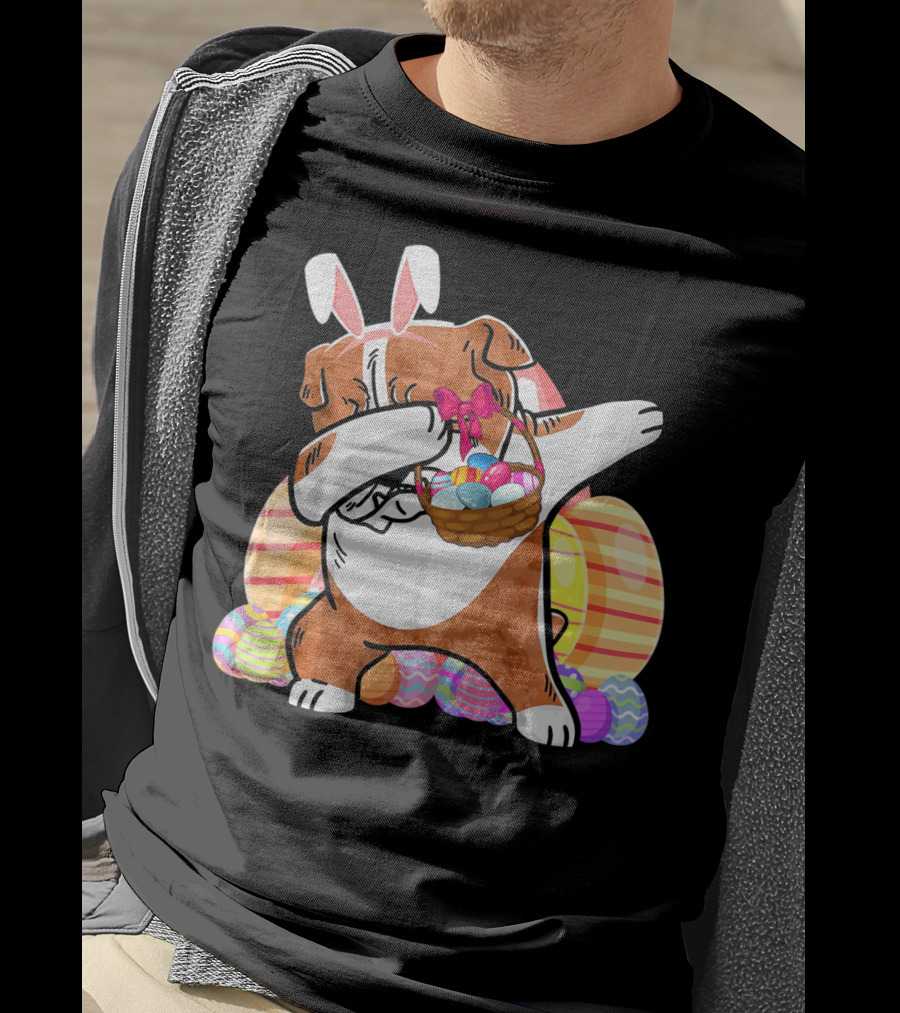 Bernese Mountain Dog Dabbing With Easter Bunny Ears And Eggs Basket T-Shirt