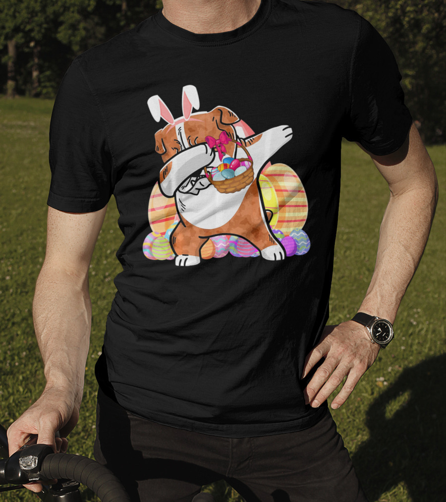 Bernese Mountain Dog Dabbing With Easter Bunny Ears And Eggs Basket T-Shirt