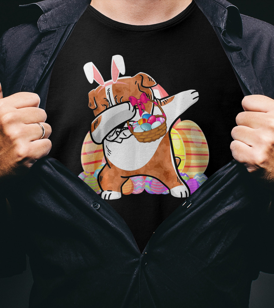 Bernese Mountain Dog Dabbing With Easter Bunny Ears And Eggs Basket T-Shirt