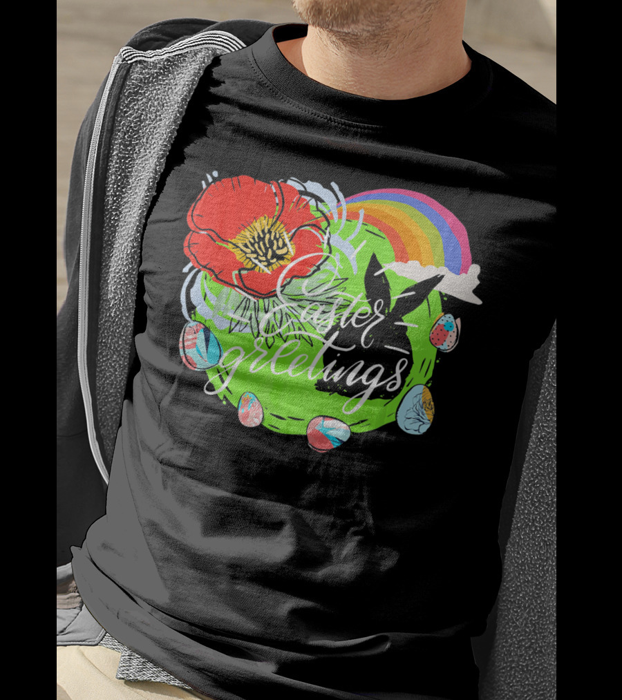 Easter Greetings Rainbow Bunny Eggs Poppy T-Shirt