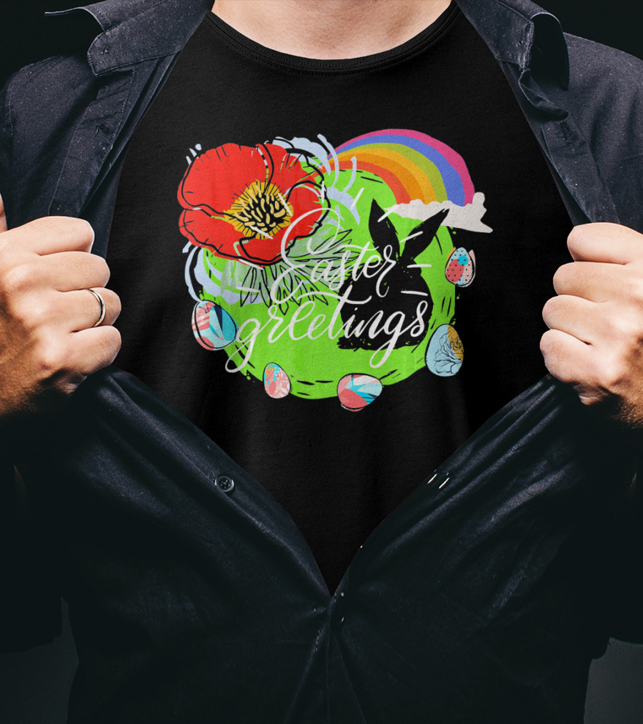 Easter Greetings Rainbow Bunny Eggs Poppy T-Shirt