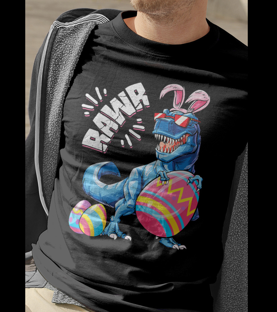 RAWR Easter Bunny Dinosaur T-Rex With Colorful Eggs T-Shirt