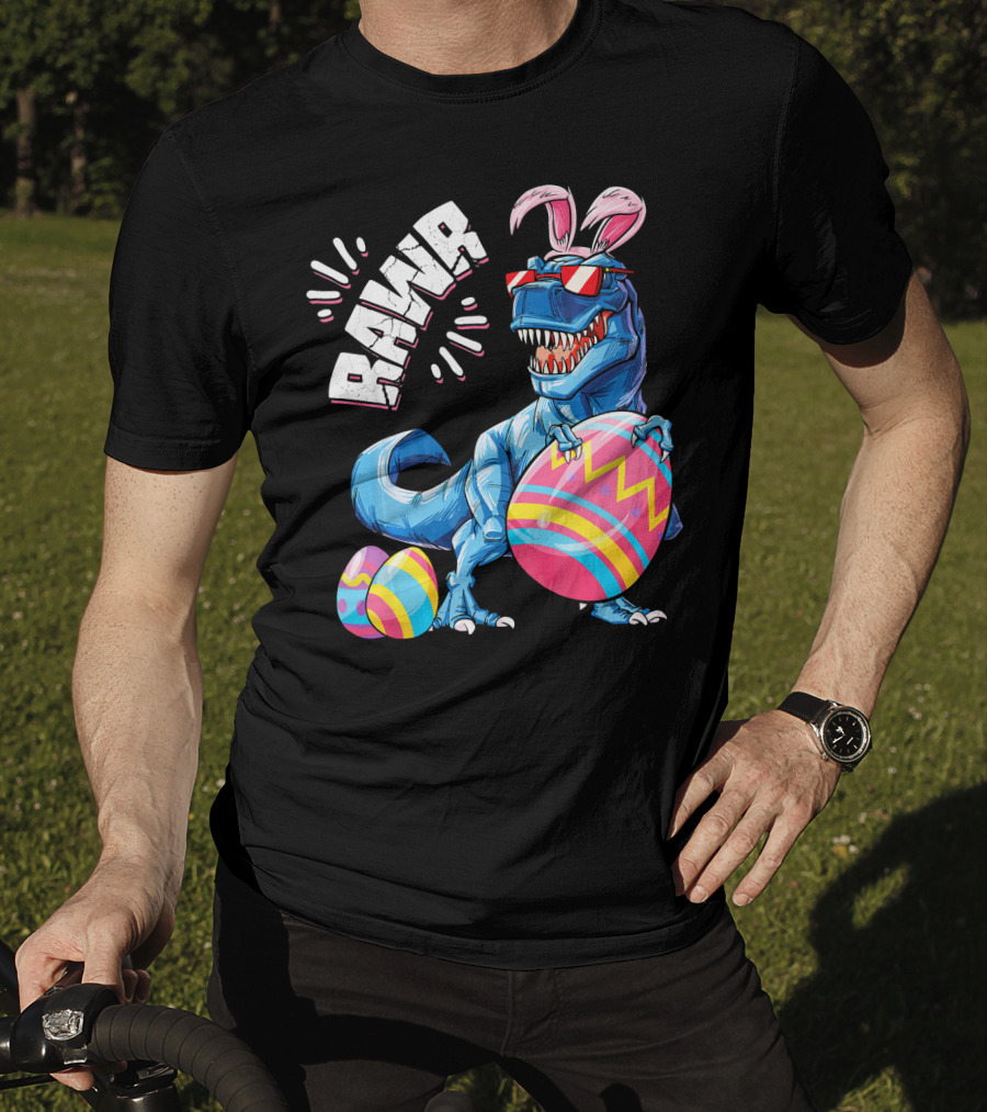RAWR Easter Bunny Dinosaur T-Rex With Colorful Eggs T-Shirt