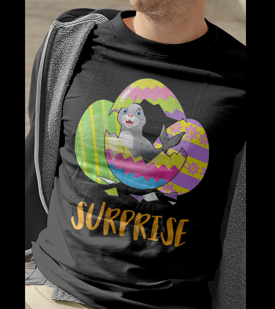 Surprise Cute Seal Bunny Funny Easter T-Shirt