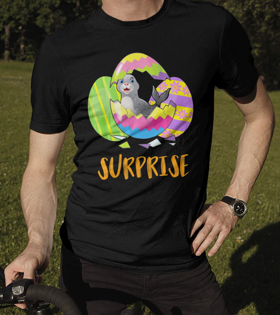Surprise Cute Seal Bunny Funny Easter T-Shirt