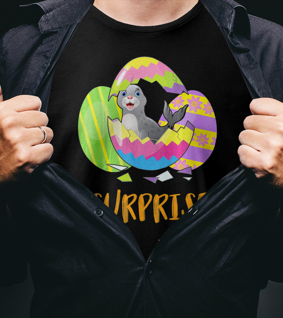 Surprise Cute Seal Bunny Funny Easter T-Shirt