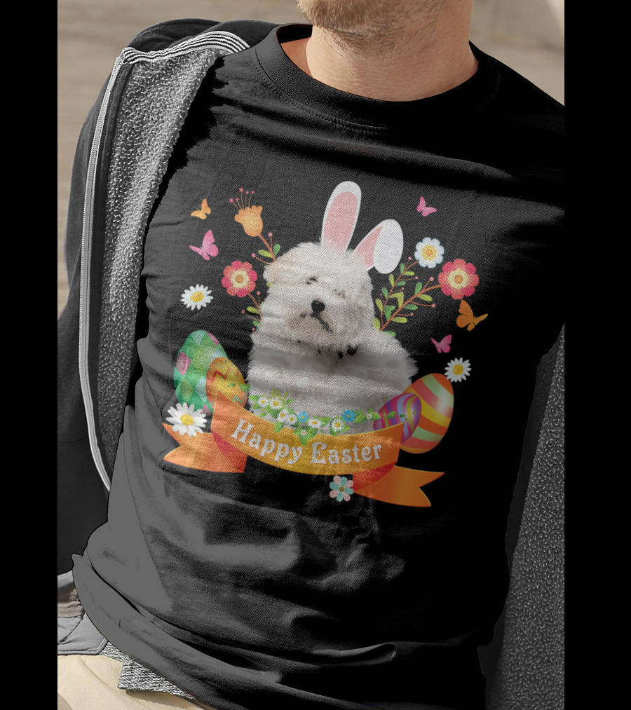 Happy Easter Bunny Coton De Tulear Dog With Eggs And Flowers T-Shirt