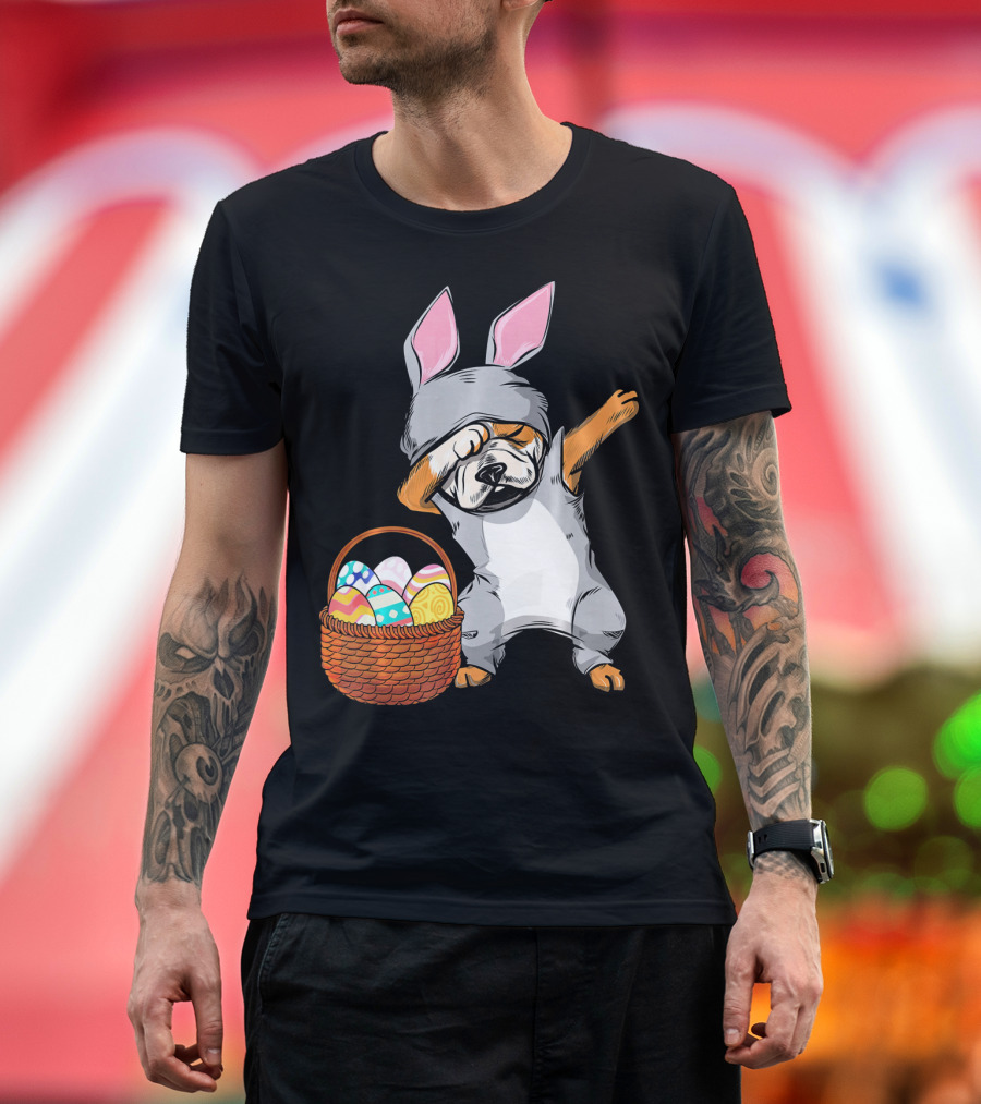 Dabbing Easter Bunny English Bulldog With Basket Of Eggs T-Shirt