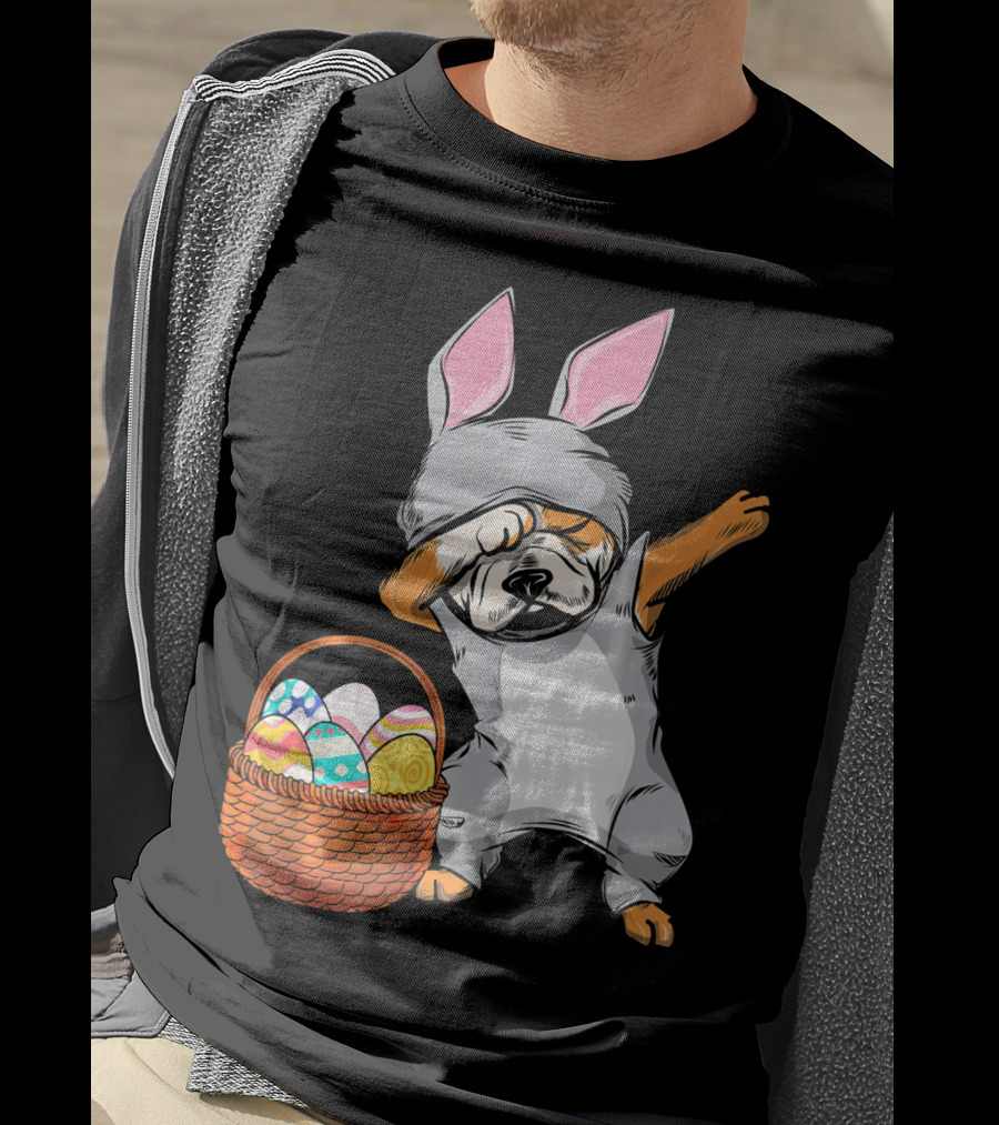 Dabbing Easter Bunny English Bulldog With Basket Of Eggs T-Shirt