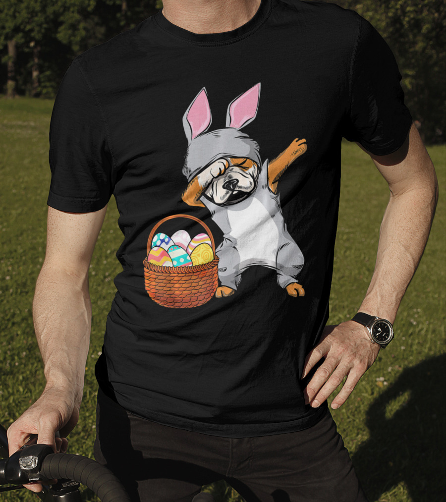 Dabbing Easter Bunny English Bulldog With Basket Of Eggs T-Shirt