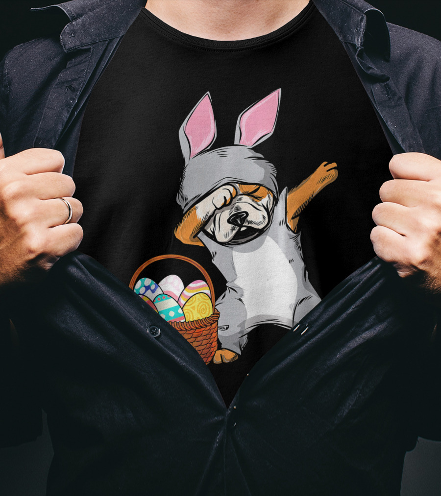 Dabbing Easter Bunny English Bulldog With Basket Of Eggs T-Shirt